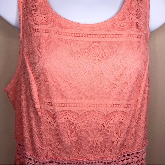 Juniors XL Forever 21 Peachy Pink Embroidered Lace Dress Lined Boho Sleeveless - Picture 6 of 15